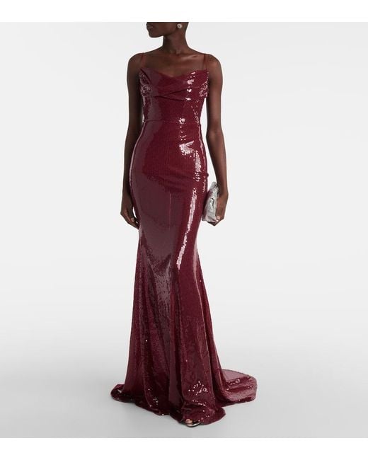 Abito Lungo Con Corsetto E Paillettes di Alex Perry in Purple