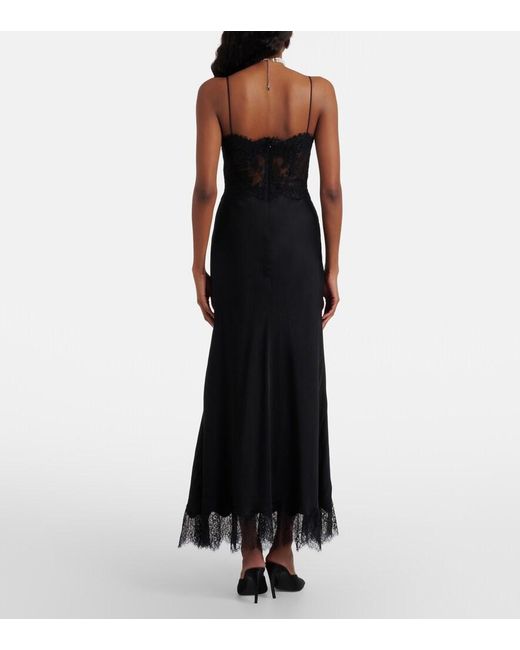 Self-Portrait Black Satin And Lace Midi Dress