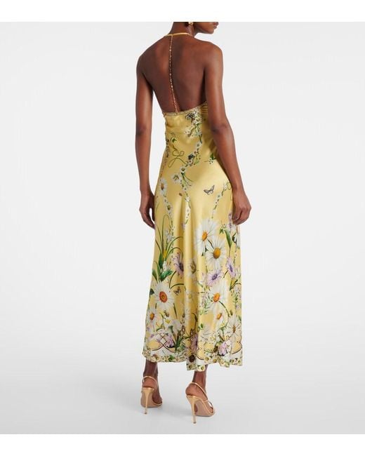 Camilla Metallic Floral Silk Satin Charmeuse Midi Dress