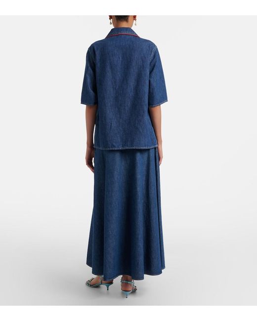 Valentino Blue Chambray Midi Skirt
