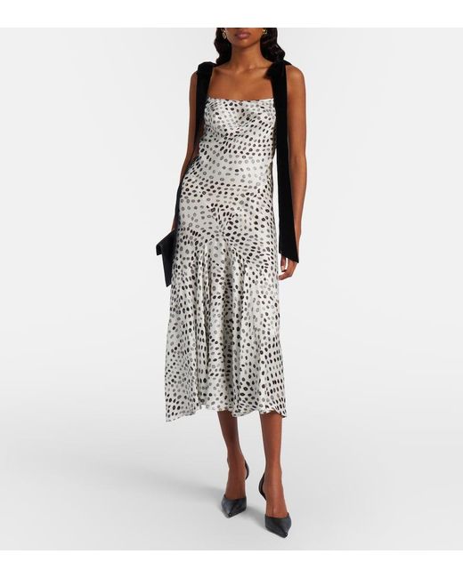 Nina Ricci White Polka-Dot Satin Midi Dress