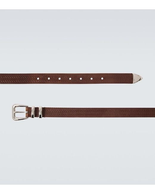 Brunello Cucinelli Brown Debossed Leather Belt for men