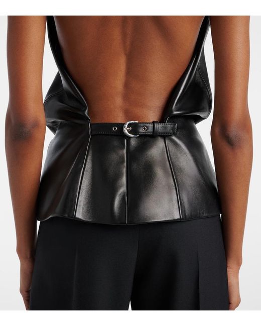 Khaite Black Rone Halterneck Leather Top