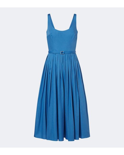 Emilia Wickstead Blue Eglantine Belted Cotton Poplin Midi Dress
