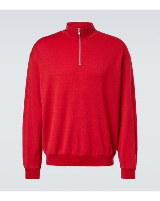Auralee Red Wool-Blend Half-Zip Sweatshirt for men