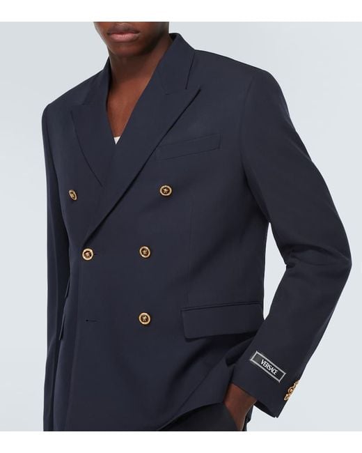 Versace Blazer aus Grain-de-Poudre-Wolle in Blue für Herren
