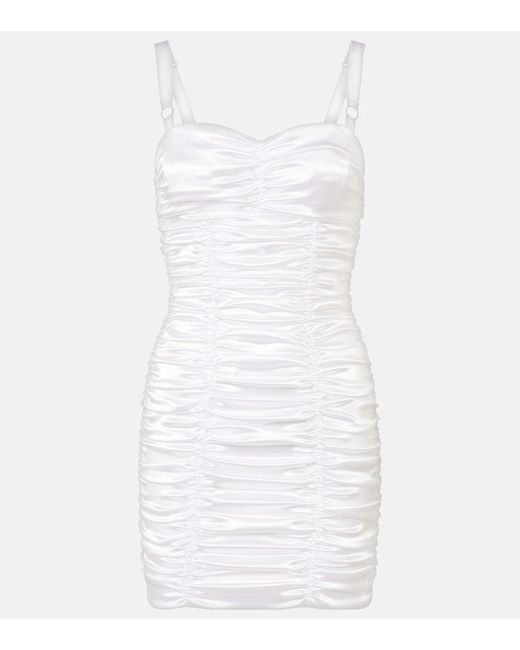 Dolce & Gabbana White Ruched Satin Minidress