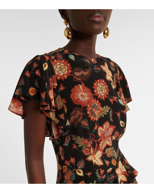 Ulla Johnson Black Amaia Floral Crepe De Chine Midi Dress
