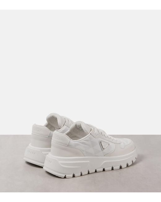 Prada White Prax One Leather-Trimmed Sneakers