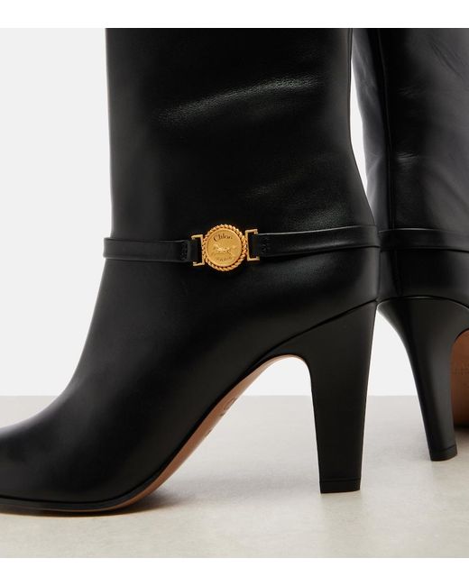 Chloé Black Eve 85 Leather Knee-High Boots