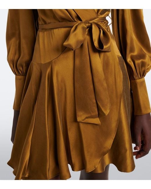 Zimmermann Brown Silk Satin Wrap Dress