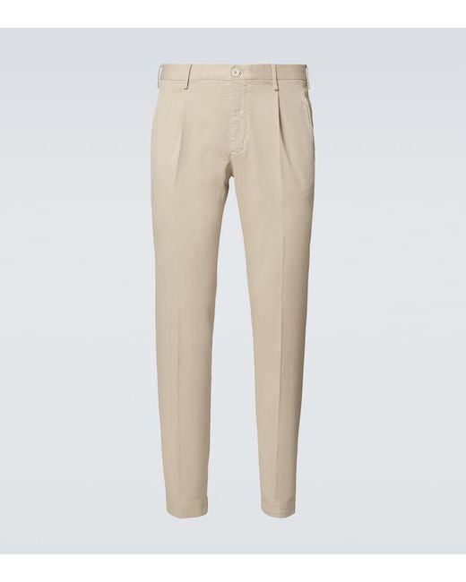 Slowear Natural Pleated Cotton Tapered Pants for men
