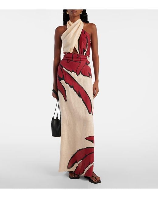 Johanna Ortiz Red Wonders Of The Sea Linen Maxi Dress