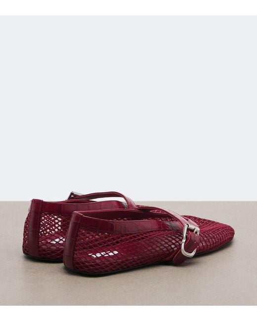 Alaïa Red Croc-Effect Fishnet Ballet Flats