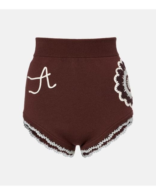 ALÉMAIS Brown Crochet High-Rise Wool-Blend Micro Shorts