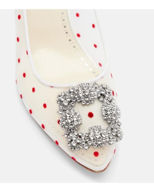 Manolo Blahnik Metallic Hangisi 90 Polka-Dot Embellished Pumps