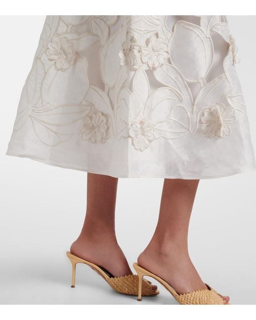 LEO LIN White Aubrey Floral-Applique Linen-Blend Shirt Dress