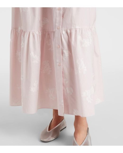 Erdem Pink Embroidered Tiered Cotton Shirt Dress