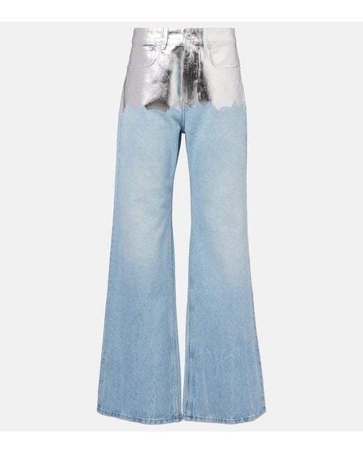 Jeans A Gamba Larga Metallizzati di Rabanne in Blue