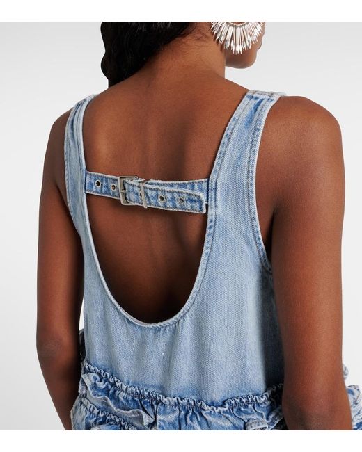 Ganni Blue Ruffled Denim Top