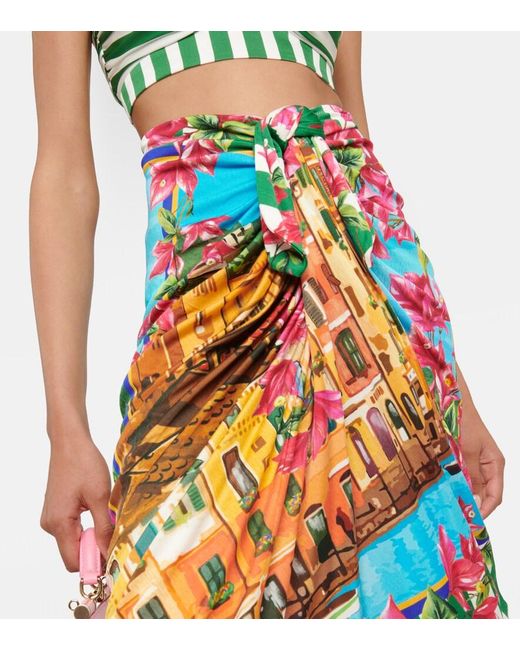 Dolce & Gabbana White Portofino Ruched Silk Midi Skirt