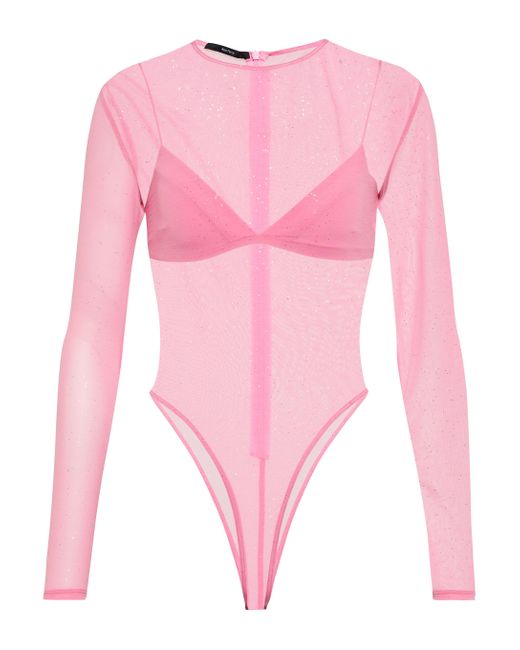 Alex Perry Pink Turner Mesh Bodysuit With Bralette