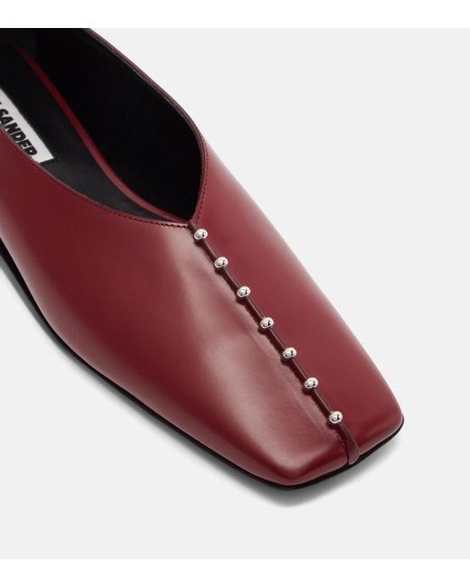 Jil Sander Red Embellished Leather Ballet Flats