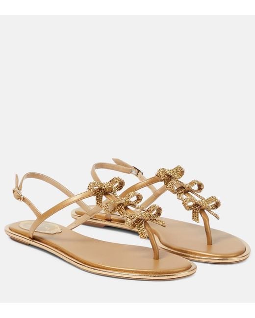 Rene Caovilla Metallic Bow-detail Leather Thong Sandals