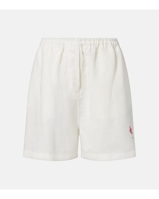 Prada White Embroidered Linen Shorts