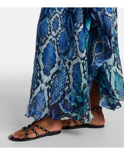 Camilla Blue Embellished Printed Silk Kaftan