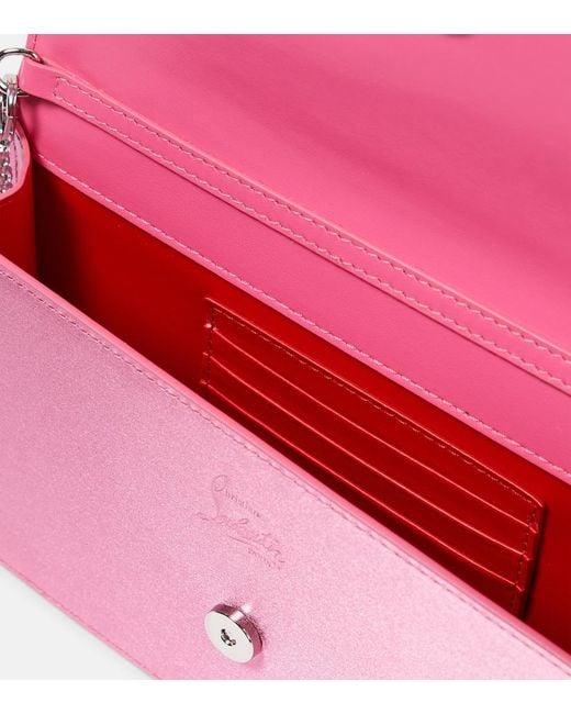 Christian Louboutin Pink Loubi54 Small Leather-Trimmed Silk Clutch