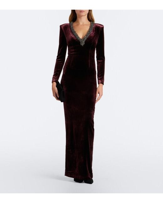 Roland Mouret Black Embellished Velvet Gown