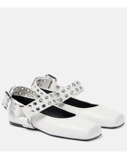 Alaïa White Verzierte Ballerinas Aus Leder