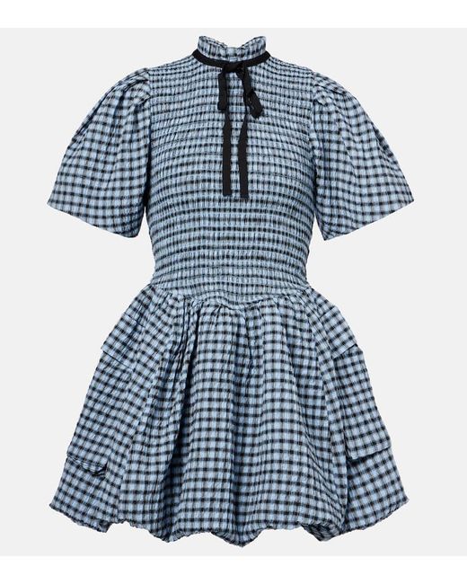 Ganni Blue Checked Seersucker Minidress