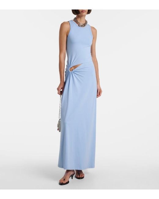 Rabanne Blue Cutout Cotton-Blend Maxi Dress