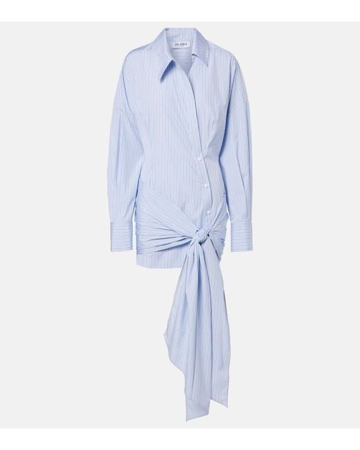 The Attico Blue Gathered Striped Cotton Shirt Dress