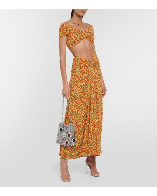 Rabanne Orange Printed Strapless Crop Top