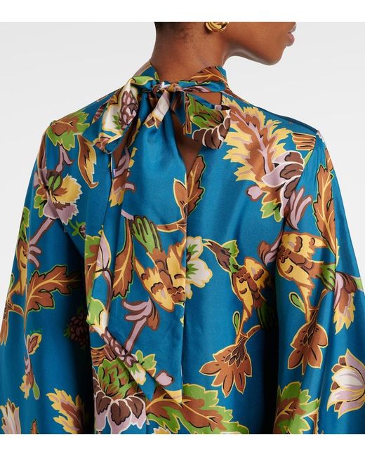 LaDoubleJ Blue Magnifico Printed Silk Midi Dress