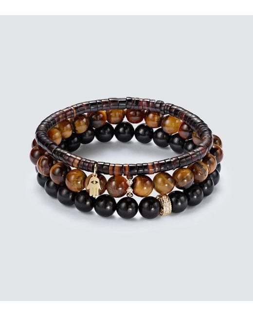 Sydney Evan Metallic Set Of 3 14Kt Beaded Bracelets With Gemstones for men