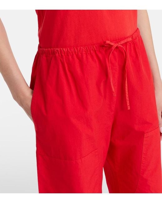 Leset Red Kyoto Cropped Cotton Wide-Leg Pants