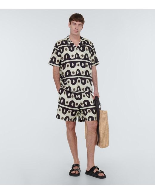 Commas Black Printed Cotton And Silk Shorts for men