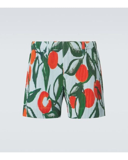 Homme Plissé Issey Miyake White Pleated Printed Shorts for men