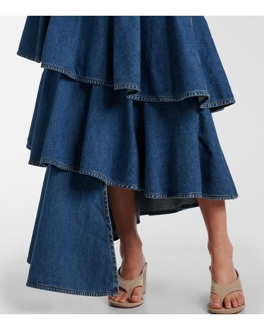 Alaïa Blue Denim Skirt With Ruffles