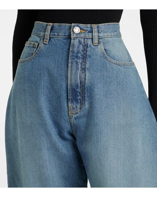 Alaïa Blue High-Rise Barrel-Leg Jeans