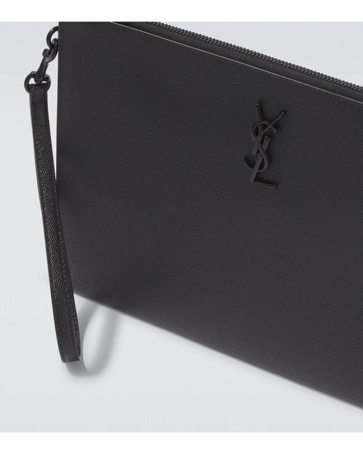 Saint Laurent Black Paris Leather Tablet Pouch for men