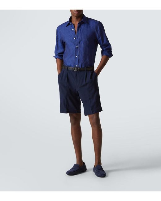 Rubinacci Blue Linen Shirt for men
