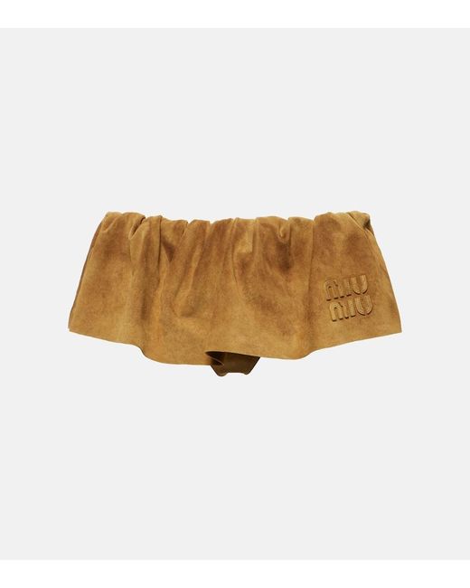 Miu Miu Natural Logo Low-Rise Suede Miniskirt