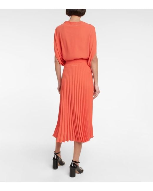 MM6 by Maison Margiela Red Pleated Crepe Midi Skirt