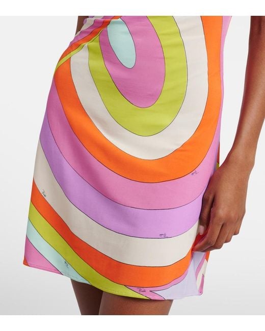 Emilio Pucci Pink Iride Draped Satin Jersey Minidress