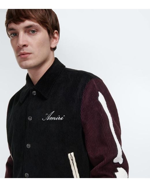 Amiri Black Corduroy Bones Varsity Jacket for men